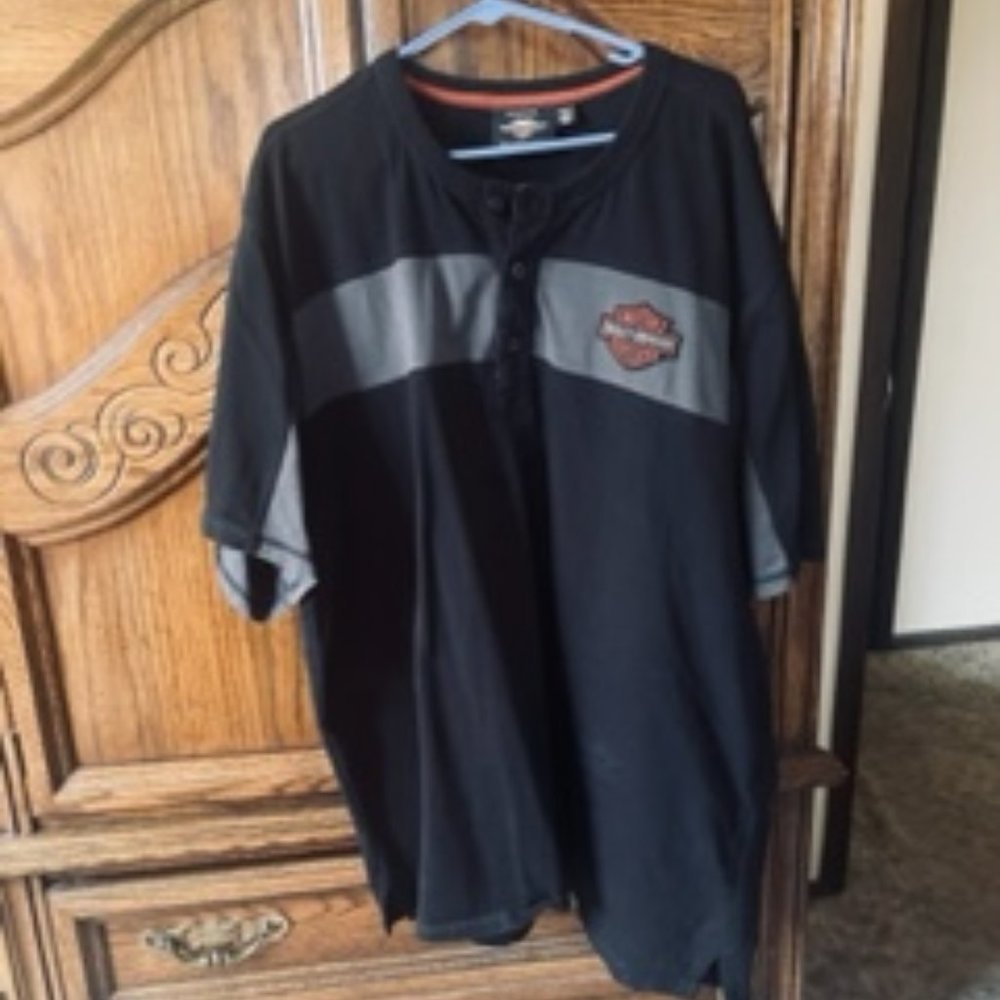 Harley-Davidson Men's Copperblock Short Sleeve Henley Shirt - Black